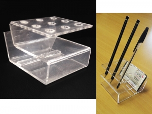 Bent Acrylic Pen holder and Business Card Holder in one