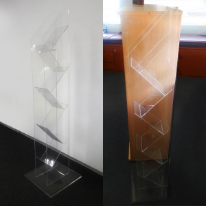 This clear 8-tier acrylic brochure stand cleverly displays A4 brochures front and back for a good looking display.